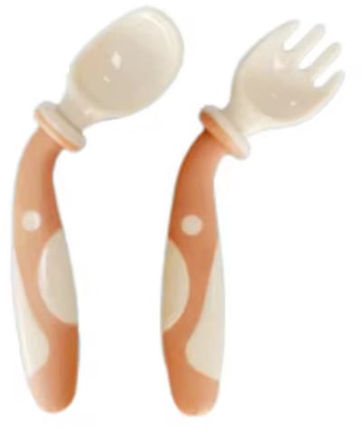 TSD goods Baby Bestekset oranje - Kinderbestek set - Flexibel Bestek - Lepel en Vork - set van 2 stuks