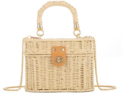 Dailygoods - BWBIKE Schoudertas voor dames van stro, handgeweven, strandtas van rotan, vintage, boho tas voor de zomer, schouderriem of handvat aan de bovenkant