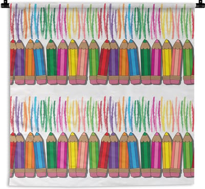 Wandkleed - Wanddoek - Kleurpotlood - Patronen - Regenboog - 180x180 cm - Wandtapijt