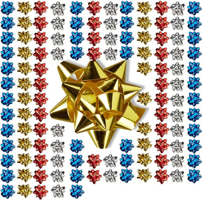 Cadeaustrik set van 100 - zelfklevend - ster - Ø 5 cm - meerdere kleuren