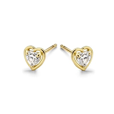 New Bling 9NBG-0183 Gouden Oorknop - Hartje met Zirkonia - 14 krt - 4 mm - Goudkleurig