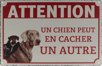 Wandbord – Attention - Hond - Retro - Wanddecoratie – Reclame bord – Restaurant – Kroeg - Bar – Cafe - Horeca – Metal Sign – 20x30cm