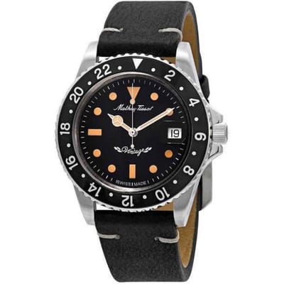 Mathey-Tissot Mathy Vintage Automatisch Leren Band Zwarte Wijzerplaat H900ATLN 100M Herenhorloge zwart