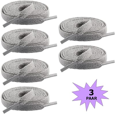 Fako Fashion - Schoenveters - Veters - Plat - 8mm - 120cm - 3 Paar - 6 Stuks - Grijs