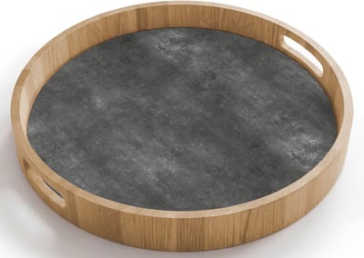 Dienblad rond 40x40 cm - Schootdienblad hout - Donkergrijs - Ruw - Beton - Borrelplank rechthoek - Plateau houten dienbladen