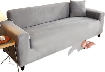 Livano Bankhoes - Bankbeschermer - Stretch - Sofa Cover - Pluche - Lichtgrijs - Enkel