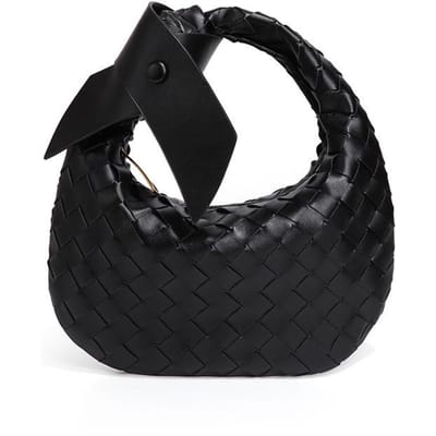 Trendy geweven dameshandtassen, veelzijdige en eenvoudige dumplingtassen, zomerse casual tassen met strik en hoorn. black