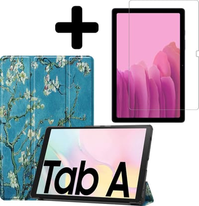 Hoes - Geschikt voor Samsung Galaxy Tab A7 (2020) - Met Screenprotector - Trifold Bookcase - Hard Cover - Hardcover Book Case - Tablet Hoesje - Bloesem