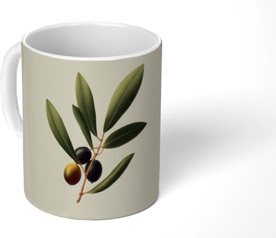 Mok - Koffiemok - Olijftak - Donkergroen - Olijven - Mokken - 350 ML - Beker - Koffiemokken - Theemok