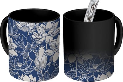 Magische Mok - Foto op Warmte Mokken - Koffiemok - Lotus - Blauw - Patronen - Magic Mok - Beker - 350 ML - Theemok