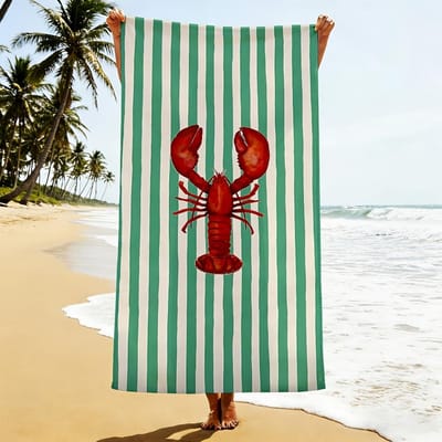 Serviette de plage imprimé homard côtier Couverture de bain d'été Décoration de piscine de complexe hôtelier Décoration tropicale Cadeau 90x180cm(35x71in)