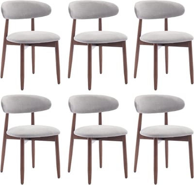 COLAMY Houten eetkamerstoelen - set van 6 - Moderne met stof beklede keukenstoelen - Boerderij eetkamerstoel- lichtgrijs