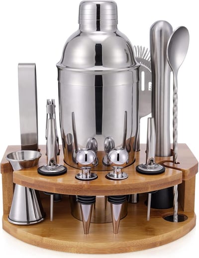 Cocktail Shaker Set met standaard, 750ML 12-delige professionele cocktail set voor het mixen van drankjes, cadeaus voor mannen, vaders, vrouwen, cocktailliefhebbers, barmanset voor thuisbarfeest