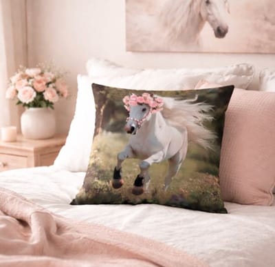 Rose Meadow Collection Kussenhoes - Wit Paard - 45x45 cm