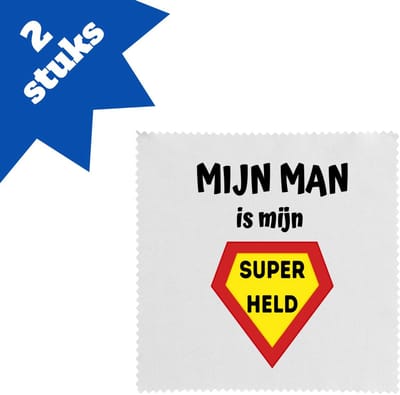 Akyol - mijn man is mijn superheld brillendoekjes - Vriend/vriendin - super man - valentijnsdag - verjaardag - cadeautje voor vriendje - kado - geschenk - 17,8 bij 17,8 cm - 2 stuks