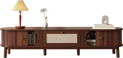 TV Meubel 170 cm - Natuurlijk Hout & Rotan Lades - Rustieke Landelijke Stijl - Geschikt voor 55 Inch TV