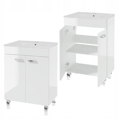 STAMAR Wastafelmeubel 60 cm - hoogglans wit - badkamermeubel met keramische wastafel en soft-close
