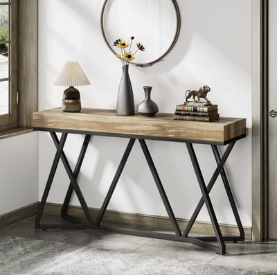 MAZAZU Sidetable - Industriele wandtafel - Bruin/Zwart - 140x30x90cm