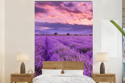 Behang - Fotobehang Lavendel - Paars - Bloemen - Veld - Breedte 225 cm x hoogte 350 cm
