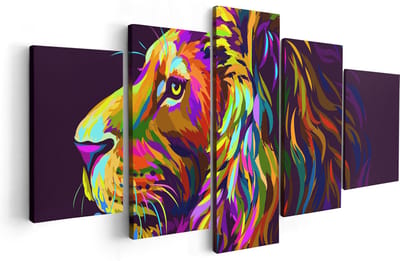 Artaza Canvas Schilderij Vijfluik Gekleurde Leeuw - Leeuwenkop - Abstract - 100x50 - Foto Op Canvas - Canvas Print