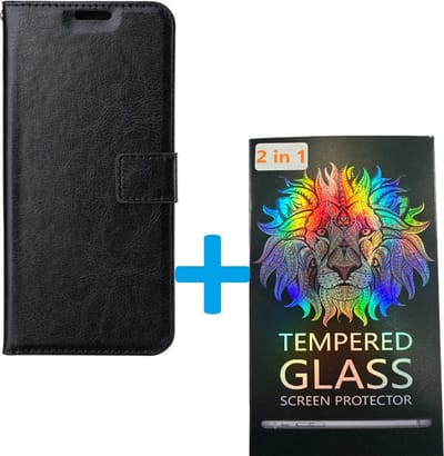 Portemonnee Bookcase Hoesje + 2 Pack Glas Geschikt voor: Samsung Galaxy S10 Lite 2020 - zwart