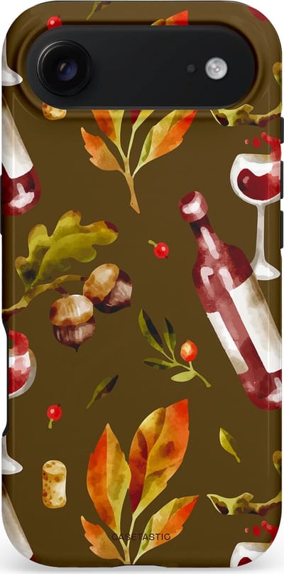 Casetastic hoesje geschikt voor Apple iPhone Air - MagSafe - Dubbellaagse bescherming - Rode Wijn Bladeren - Fashion Case - Donkergrijs Bruin Olijfgroen Bordeaux