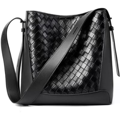 Klassieke Commuting Veelzijdige Bucket Bag, Brede Schouderband Crossbody Tas, Handgeweven Tote Bag, Dames Enkele Schouder black