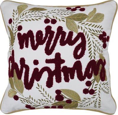 Urbane Hide | Kerst Kussenhoes | Kussenhoezen | Kussenhoesjes | Christmas | Vrolijk Kerstfeest | 45x45 cm | Katoen | Wit/Rood | Zonder Binnenkussen