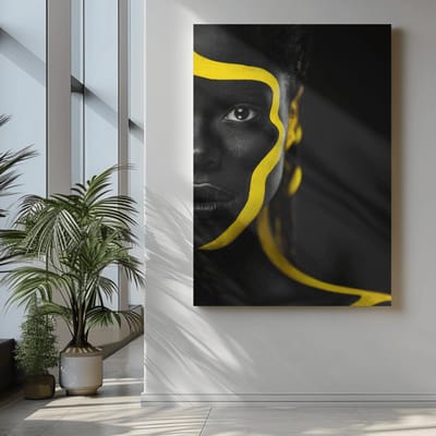 Canvas Schilderij - Vrouw Portret - Geel - Zwart - Kunst - 60x40x2 cm