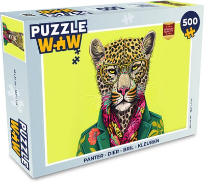 Puzzel Panter - Dier - Bril - Kleuren - Legpuzzel - Puzzel 500 stukjes