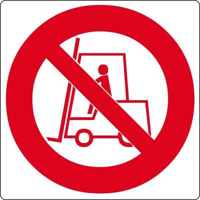 Vloerpictogram “verboden voor heftrucks” - Wit & Rood - 20 cm x 200 mm x 0,99 mm- Vlak - Polyvinylchloride (PVC) - 0,99 mm - Voor binnen