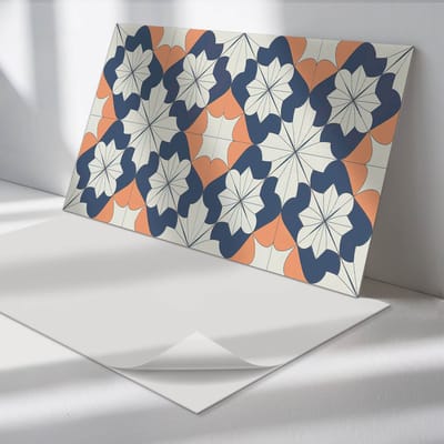 Wallfluent Vinyl Wandpaneel - Geometrisch bloemenpatroon PVC Muurpaneel - 120 cm x 60 cm - Blauw PVC wandpaneel - 1 stuk - Rechthoekig Wandbekleding Vinyl - Patroon Wandpaneel - Zelfklevende Wandbekleding - Wandpaneel Keuken en Badkamer