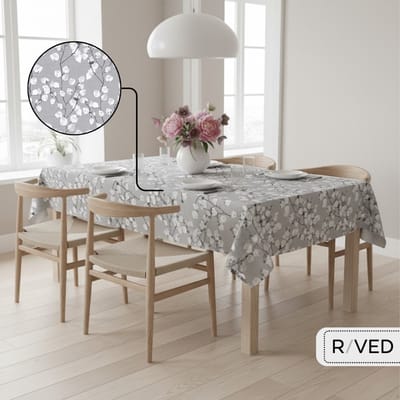 Raved Tafelzeil - 140 cm x 230 cm Lente Bloemen Grijs - PVC – Afwasbaar