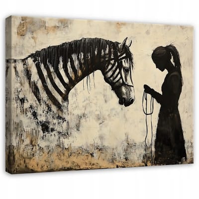WALLARENA - Canvas schilderij - 100x70 cm - abstracte kunst Banksy beige zebra voor slaapkamer en salon