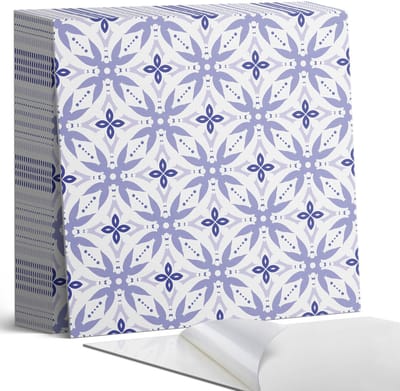 Coloray Plaktegels - Geometrisch patroon met bloemen Zelfklevende Tegels - 20 cm x 20 cm - Blauw Plaktegels - 20 stuks - Vierkant PVC Tegels - Plaktegels Badkamer - Plaktegels Vloer - Vinyltegels Vloer Zelfklevend - Wandtegel Zelfklevend