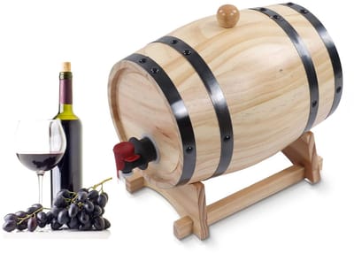 Dailygoods- Wijnvat - Houten wijnvat 3L - Lekvrije opslagemmer - Beugelmontageset - Roestvrij staal - Duurzaam en milieuvriendelijk - Wijnemmer