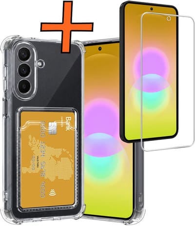 Hoes - Geschikt voor Samsung Galaxy A27 - Met Screenprotector - En Pashouder - En Kaarthouder - Telefoon Hoesje Shockproof - Siliconen Case - Back Cover - Shock Proof - Pasjes Houder - Transparant