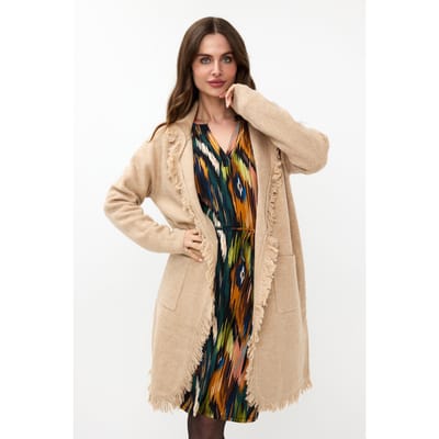 EsQualo Cardigan Long Fringes Sand Maat: XS/S | Lichte Jassen Outlet | Dames | Beige