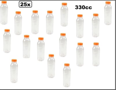 25x Flesje helder 330cc met oranje dop - vernieuwd - gerecycled drinken jus sinas fris cola sappen dranken