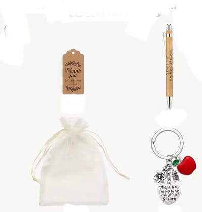 Akyol - Best teacher geschenkset - juffendag - meester - afscheidscadeau juf - cadeau voor leraar - thank you for helping me grow and learn - pen - sleutelhanger - geschenkset leraar - juf - meester
