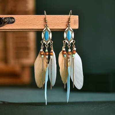 Nieuwe Etnische Lange Veer Hangende Oorbellen Voor Vrouwen Boheemse Kwast Kralen Handgemaakte Emaille Oorbellen Meisje Bruid Bruiloft Sieraden brown