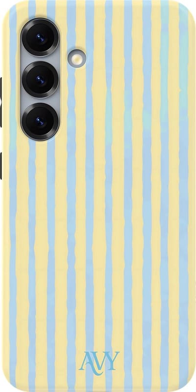 AVY Hoesje geschikt voor Samsung Galaxy S25 | Lemon Sky | Strepen | Blauw & Geel | Hard Shell Back Cover | Compatibel met MagSafe & Qi2