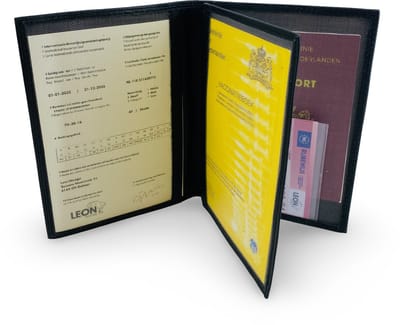 LeonDesign - Paspoort hoesje - Zwart leer - A6 formaat - Unisex design - Handgemaakt autopapieren mapje of paspoorthouder