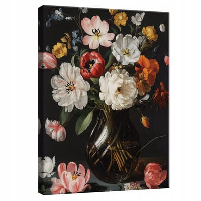 WALLARENA - Canvas schilderij - 100x70 cm - moderne zwarte bloemen voor slaapkamer
