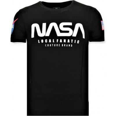 Bedrukte T-shirt Heren - NASA American Flag Shirt - Zwart
