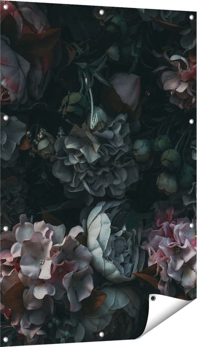 Gards Tuinposter Bloemen in het Donker - Duisternis - 80x120 cm - Tuindoek - Tuindecoratie - Wanddecoratie buiten - Tuinschilderij
