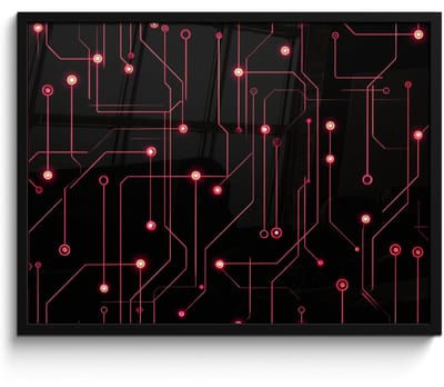 Poster in lijst - Fotolijst 70x50 cm - Posters - Gaming - Lijnen - Netwerk - Stippen - Rood - Posterlijst zwart - Decoratie - Wanddecoratie woonkamer - Muurdecoratie slaapkamer