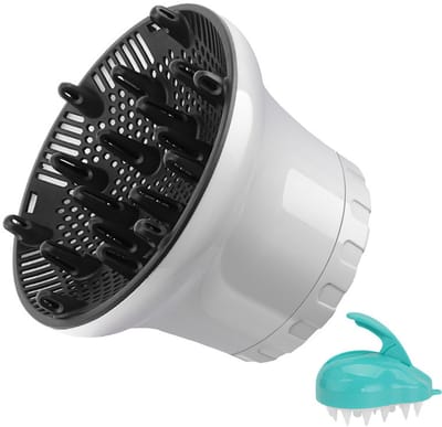 Universele Haardiffuser - Föhndiffuser Opzetstuk voor Krullend en Golvend Haar - Professionele Föhn Diffuser Verstelbaar van 3.55 cm tot 6.6 cm - Hittebestendig - Inclusief shampoo-kam-wit