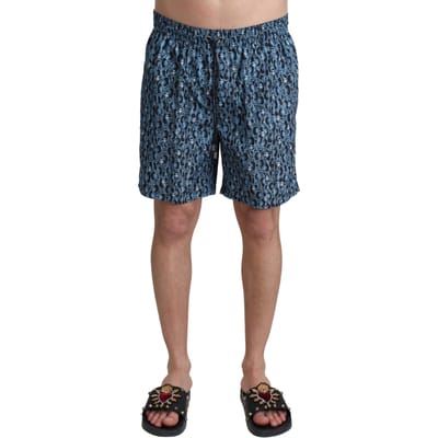 Dolce & Gabbana Mannen Blauw Gedessineerde Druk Strandkledij Shorts Zwemkledij