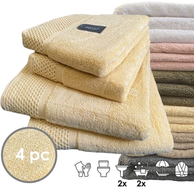 iSleep Deluxe Badtextiel - Voordeelset (4 delig) - 2x Handdoek 60x110 cm - 2x Badlaken 70x140 cm - Beige